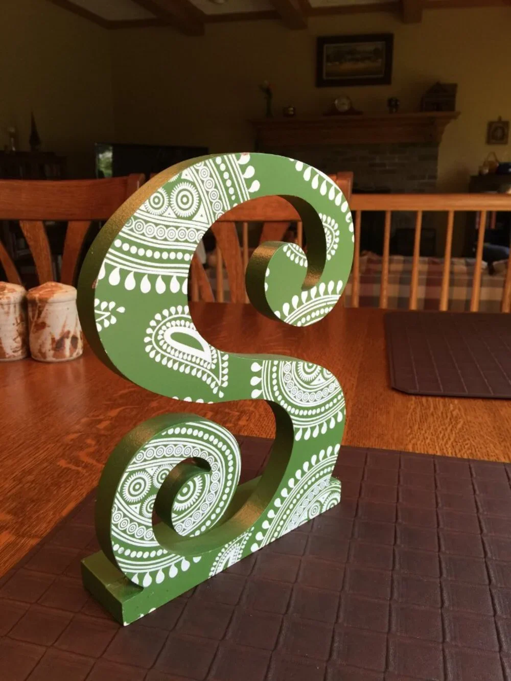 Decorative Wood Letter S Green and White 10 3/4